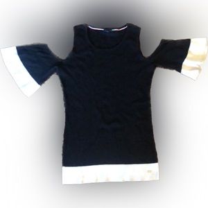 Tommy Hilfiger | black and white cold shoulder top t-shirt